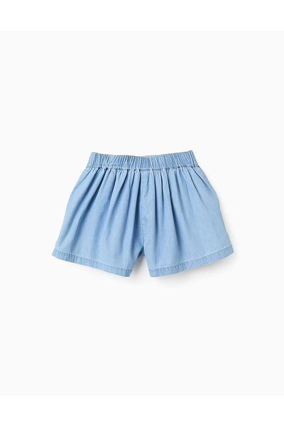Ziddy Shorts with Gathered Detail in Lightweight Denim for Girls, Blue