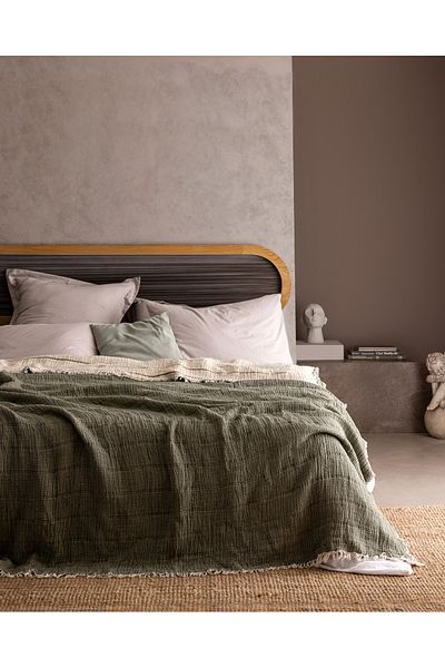 Madame Coco Carolines Double Cotton Bedspread - Khaki