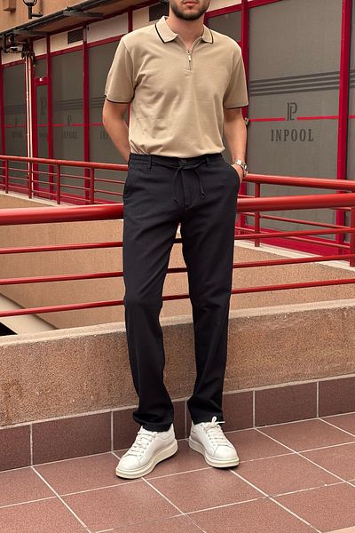 inpool Men &Apos; S, Elastic on the Waist, Regular Fit, Linen Weaving, Cotton Old Money Culture Trousers 300