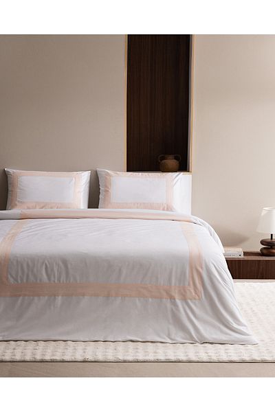Madame Coco Valette Double 100% Cotton Duvet Cover Set - White/Powder