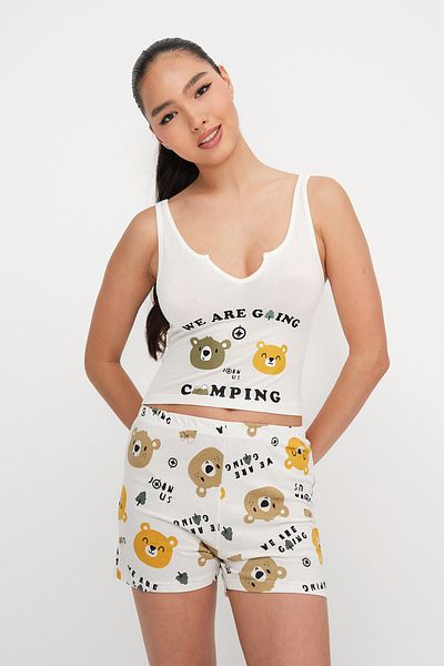 Addax Teddy Bear Printed Shorts Pajama Set Ş102