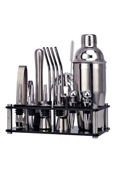 COOYA 20-Piece Cocktail Shaker Set with Stand, Stainless Steel, For Home Bar, Great for Mixing Drinks