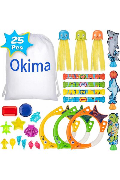 Okima Set of 25 Okima pool diving toys, ABS, multicolor