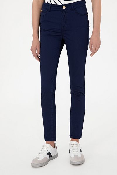 U.S. Polo Assn. Women's Navy Blue Toothpick Fit Canvas Trousers 50299110 -Vr033