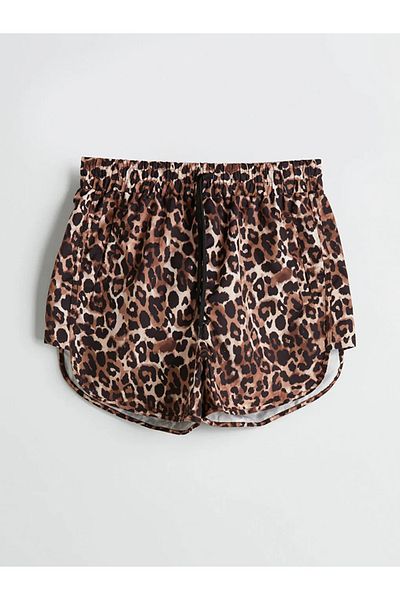 LC Waikiki LCW DREAM Brown Women's Leopard Print Sea Shorts with Elastic Waistband