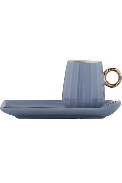 ALSAIF Porcelain Tea Cup And Saucer Set, 8 Pieces, 90 Ml, , Grey/gold Color