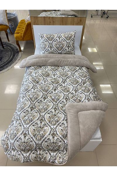 argehome Single Double Sided Luxury Welsoft Elite Quilt Soft Fleece Quilt and Pillow Case Aksu Beige
