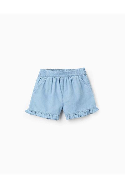 Ziddy Ruffled Denim Shorts for Girls, Blue