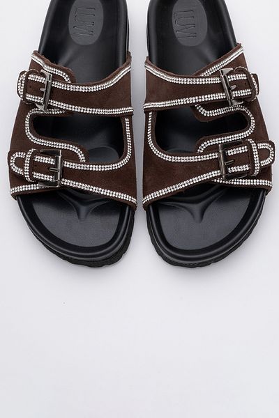 LuviShoes Allen Brown Stone Genuine Leather Suede Women's Slippers