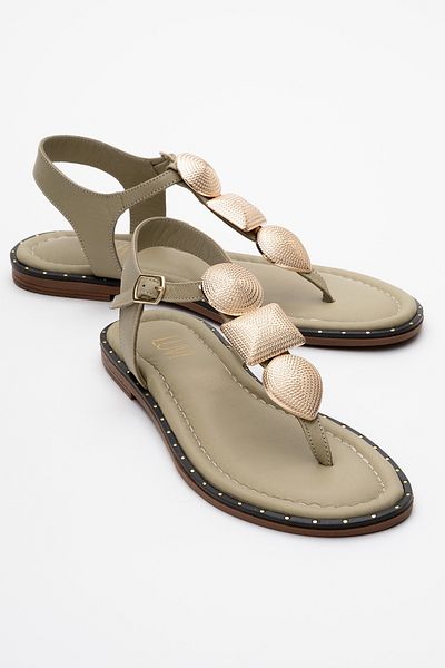 LuviShoes Dámské sandály HELEN Green z pravé kůže se zlatou přezkou