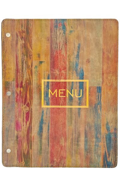 ankara menü Wooden Patterned Leather A4 Menu (Painted)