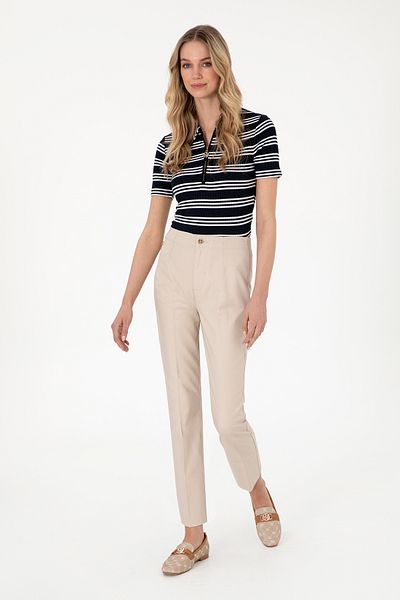 U.S. Polo Assn. Women's Stone Slim Flare Cropped Fit Canvas Trousers 50301156 -Vr049