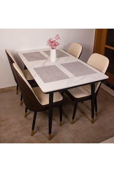 COOYA Set of 6 Faux Leather Placemats with Coasters, Waterproof Dining Table Mats (Light Grey)