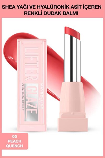 Maybelline New York Lifter Glaze Shea Yağı ve Hyalüronik Asit içeren Renkli Dudak Balmı - 05 Peach Quench