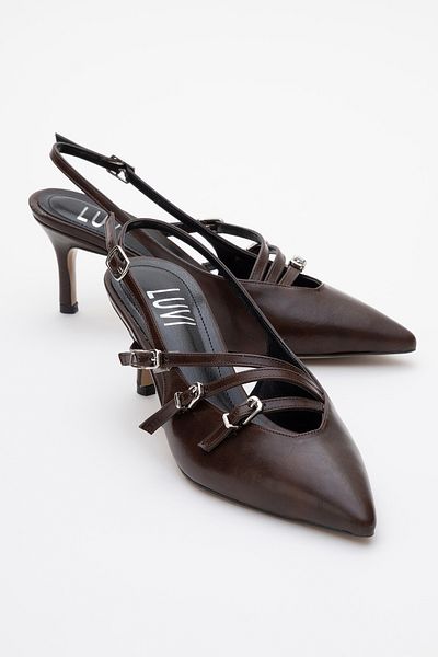 LuviShoes Дамски обувки MAGRA с тънък ток и остър връх, кафяви, с каишка за каишка