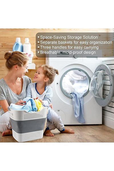 COOYA Large Foldable Laundry Basket 40L - Dark Grey (Collapsible Clothes Bin)
