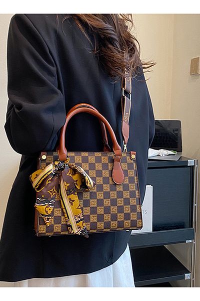 ETG Women's Large-Capacity Plaid Handbag 24*19*10CM