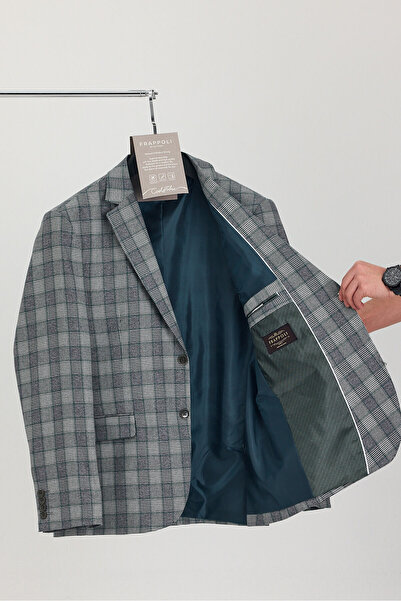 Frappoli Vegas Чоловічий чорно-зелений картатий полівіскозний спортивний блейзер (великий розмір)