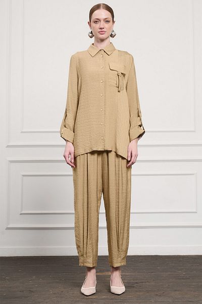 Nuss Striped Pocket Detail Suit 1041 Camel
