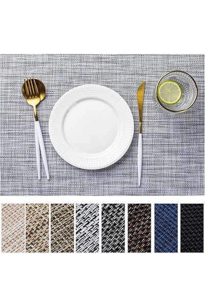 COOYA 4pk Heavy-Duty Vinyl Woven Placemats,Indoor,Washable,Wipeable,Gray
