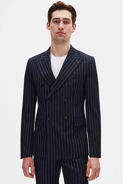 D'S Damat Ds Damat Regular Fit sötétkék csíkos duplasoros öltöny