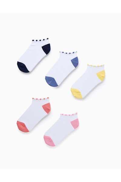 Ziddy Pack of 5 Pairs of Ankle Socks with Polka Dots for Girls, White