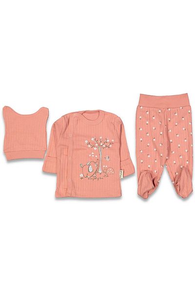TRENDİMİZBİR Baby Girl Animal Floral Patterned Pomegranate Flower 3-Piece Bodysuit Set