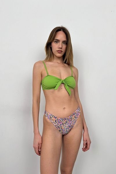 Black Fashion Green Floral Patterned Bow Bikini Set