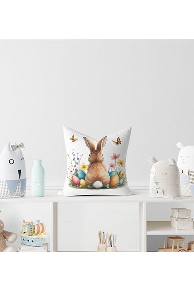 Filamente Double Sided Digital Printing Throw Pillow Cover Rabbit Pattern - Kids Room - Easter - Happy Easter