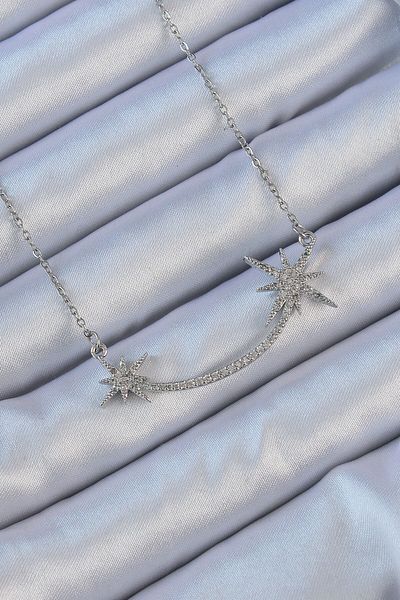 norsary 316L Steel Chain Silver Color Zircon Stone Polar Star Necklace