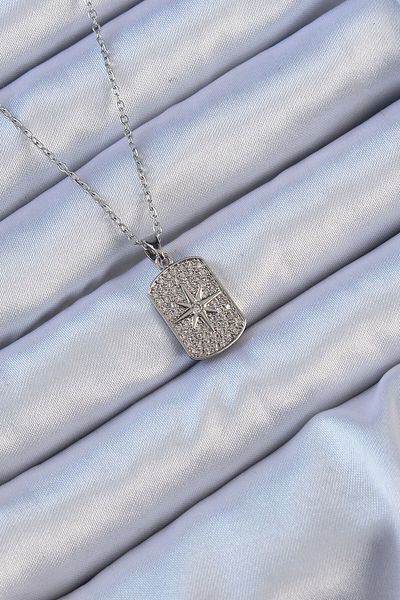 norsary 316L Steel Chain Silver Color Zircon Stone Pole Star Vintage Necklace