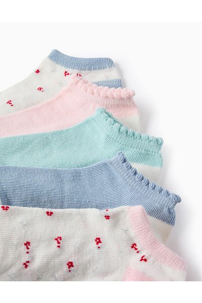 Ziddy Pack of 5 Pairs of Ankle Socks for Girls 'Flowers', Multicolour