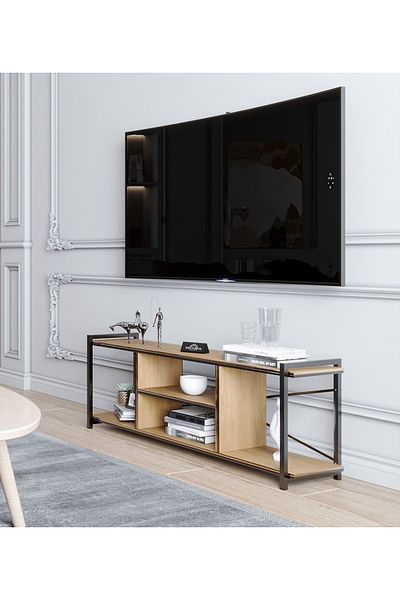 Golden Bark طاولة تلفزيون بتصميم جميل وعصري، مصنوعة من الخشب والمعدن، مقاس 120 سم، لون بني