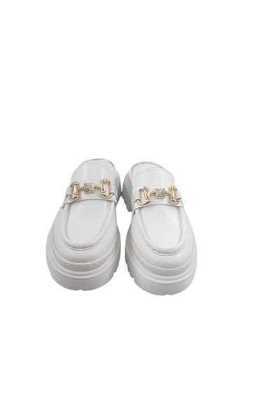 Oneka Shoes Women's Daily Sabo Slippers, White with Stone Buckle