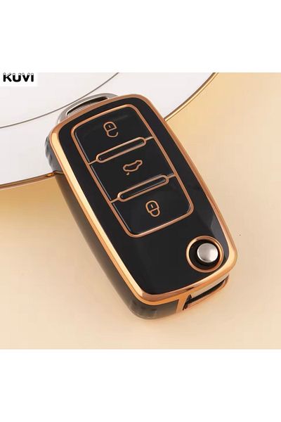 YıldızTuning Seat Leon Mk2 Key Case Cover Black-Gold 2005-2012