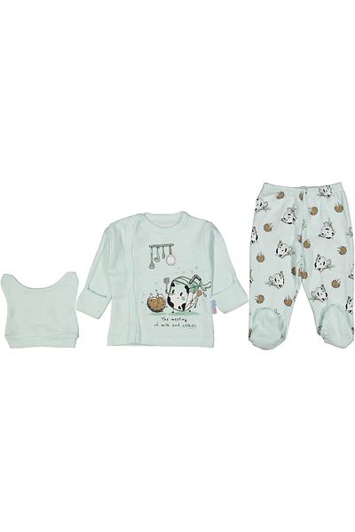 TRENDİMİZBİR Baby Girl Cookie Patterned Light Green 3-Piece Bodysuit Set