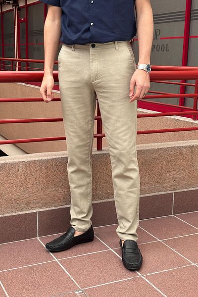 inpool Men, Slim Fit, Casual-Daily, Linen Woven, Cotton, Seasonal Trousers 301