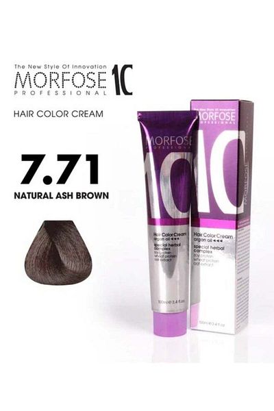Morfose Morfose 10 Hair Color Cream with Argan Oil - Natural Ash Brown 7.71, 100ml