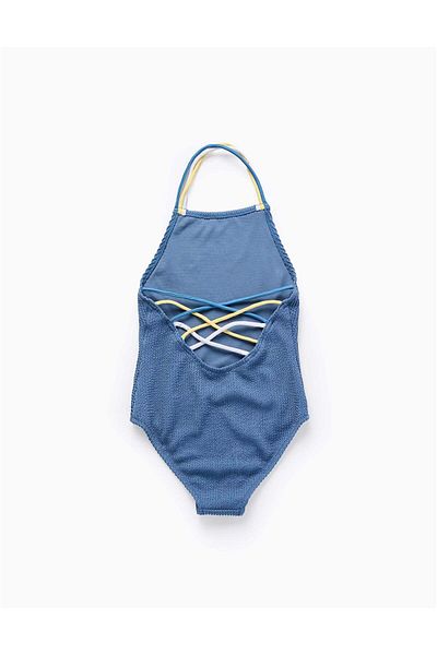 Ziddy Swimsuit with Triple Straps with Texture for Girls, Blue