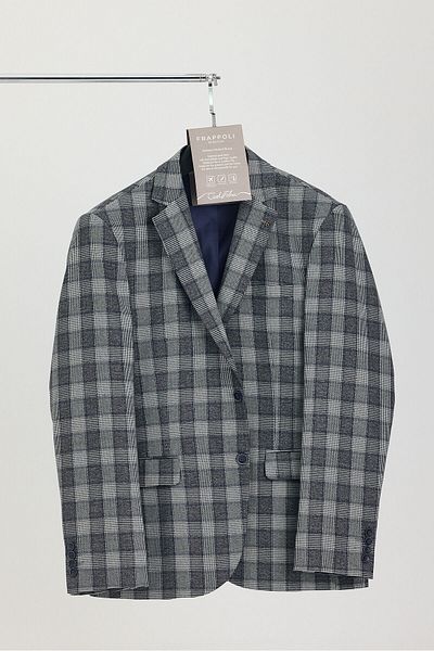 Frappoli Vegas Men's Black-Blue Plaid Polyviscon Fabric Sports Blazer Jacket (Large Size-Oversize)