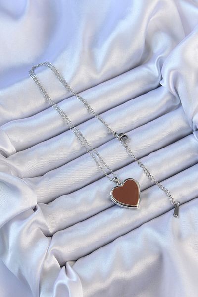 norsary 316L Steel Chain Silver Color Enamel Opening Heart Necklace