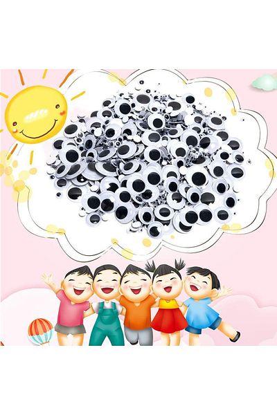 Pasas Set 100 de ochi pentru jucarii sau creatii Pasas, plastic, alb/negru, 6-25 mm