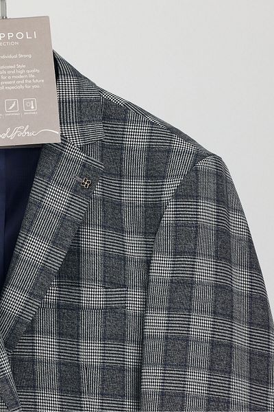 Frappoli Vegas Men's Black-Blue Plaid Polyviscon Fabric Sports Blazer Jacket (Large Size-Oversize)