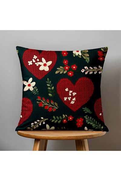 Filamente Double Sided Digital Printing Throw Pillow Cover Knitted Look Floral Pattern