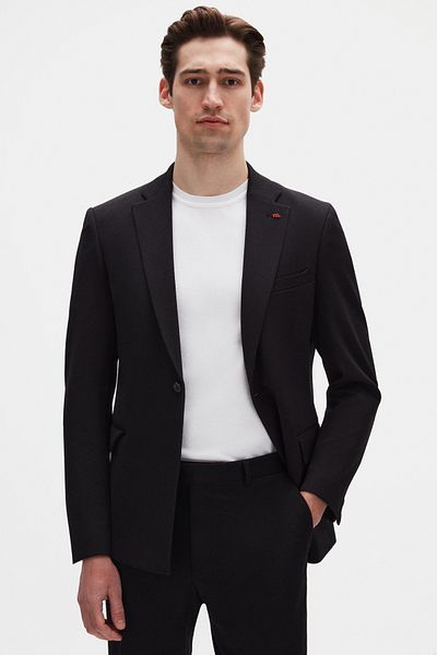 Twn Slim Fit Black Corded Knitted Suit