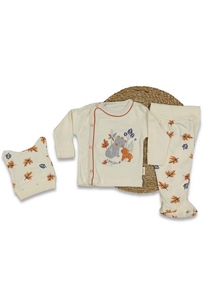 TRENDİMİZBİR Baby Girl Teddy Bear Patterned Tile 3-Piece Bodysuit Set