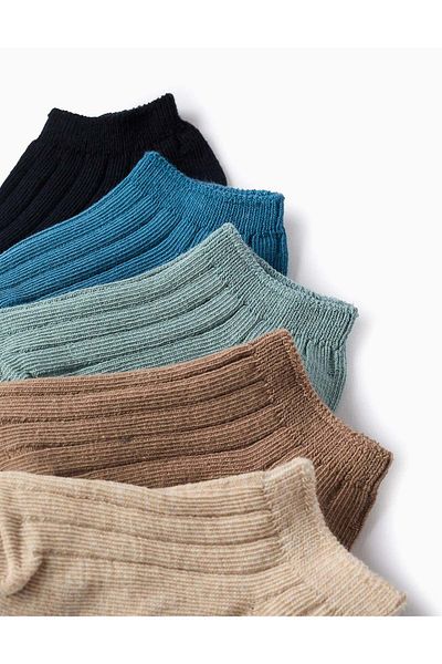 Ziddy Pack of 5 Pairs of Ribbed Ankle Socks for Baby Boys, Multicolour