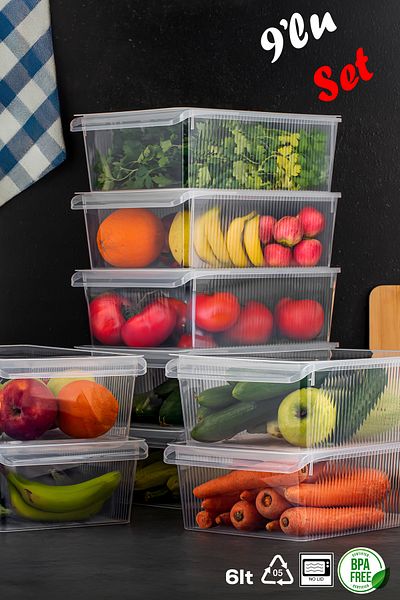Porsima 3184 9 Pieces Covered Cabinet and Refrigerator Organizer Bathroom Kitchen Organizer 6 Liters