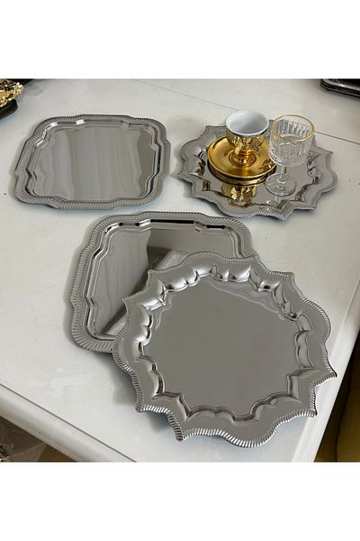 Elzemm store Steel Two Models 2 Pieces Sun Model 2 Pieces Wavy Daisy Model Presentation Tray