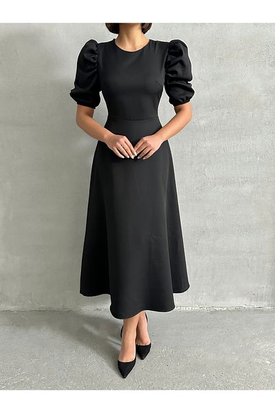 BEJNA Schwarzes Wassermelonenärmelkleid für Damen